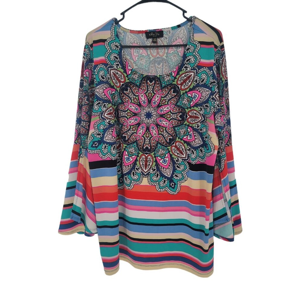 Melissa Paige Size 1X Womens Top Art to Wear Tunic Bell Sleeve Blouse